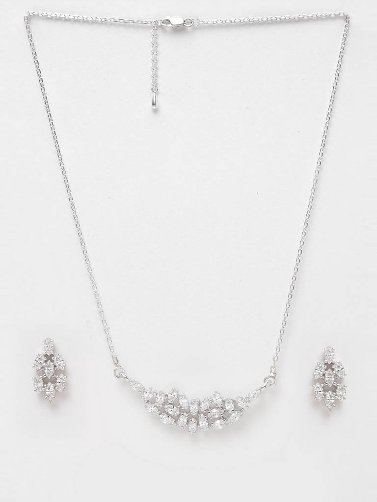 925 Sterling Silver Rhodium Plated Daisy Pendant Earring Necklace Set With Chain Gift For Women And Girls : CSWZMP75ME75_SCH