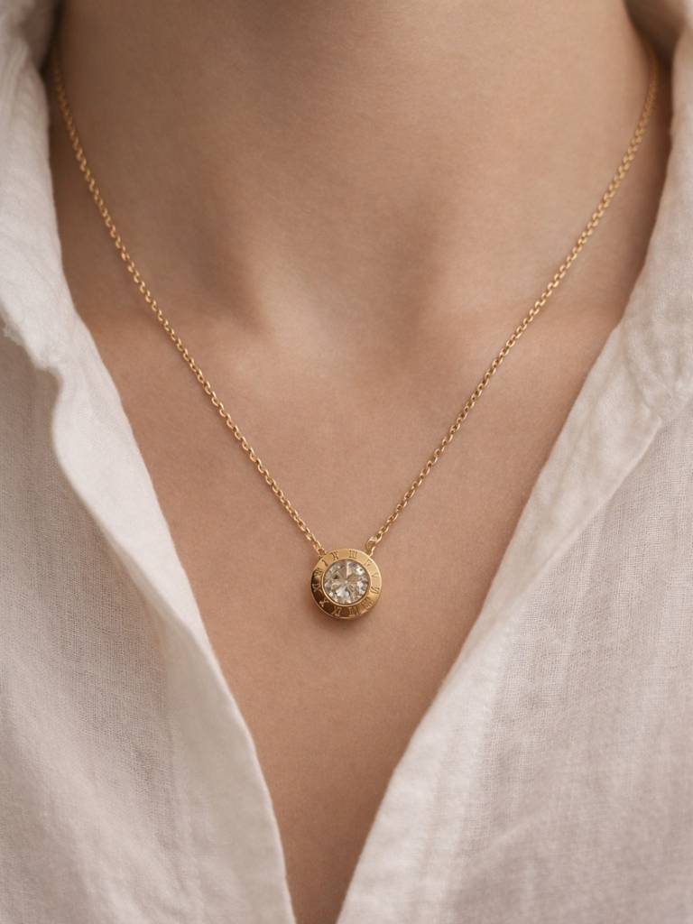 Roman Studded Gold Chain Necklace | 18K Gold Plated Ad Pendant : ATC740RSC