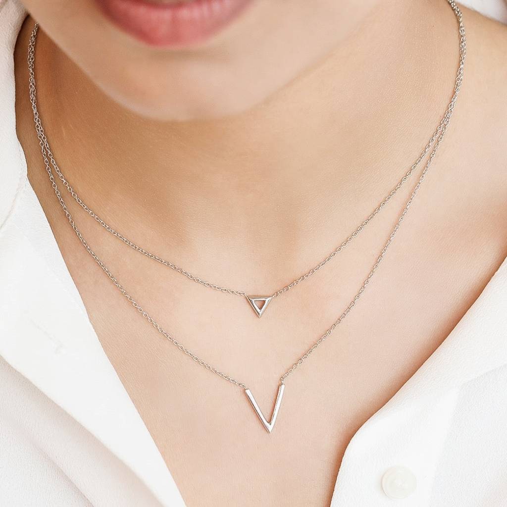 Double Chain Rhodium Plated 925 Sterling Silver Necklace : NL-30158
