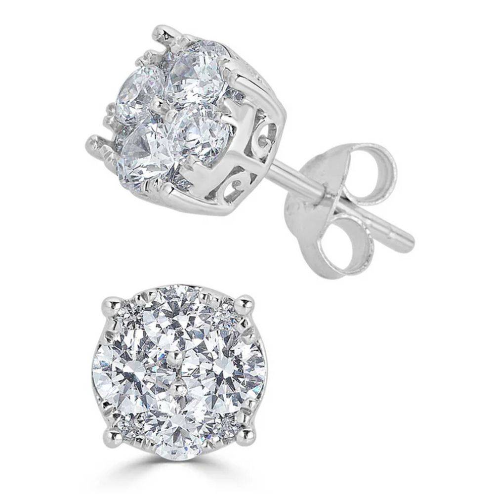 0.5 - 1 Ct Stellar Moissanite Cluster Stud - Single Piece For Men : Snowflake_earring_1ct_Men_FBA