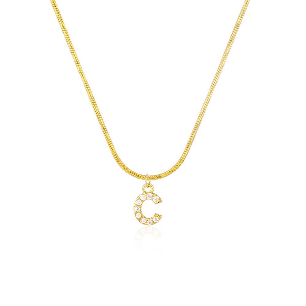 18K Gold Plated Anti-Tarnish Zircon Initial Letter Pendant Necklace : AWU0125P25C