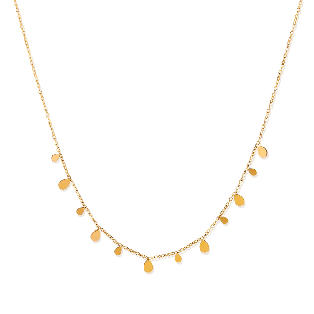 18K Gold Plated Anti-Tarnish Waterproof Tear Drops Chain Necklace : ALL0725N537GTR