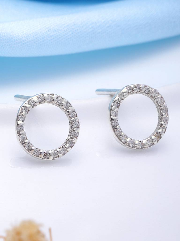 92.5 Silver Zircon Ring Stud Earrings : U100SG002MY007