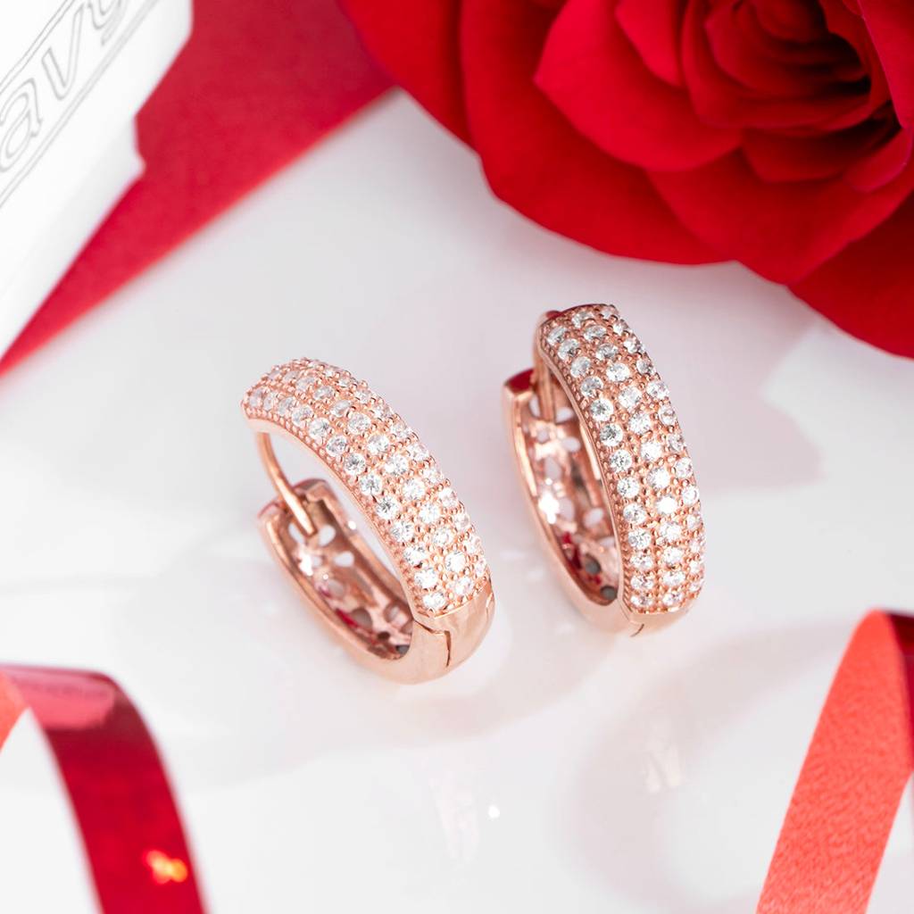 Petals Of Embrace Floral Rose Gold Huggie 925 Silver Earrings : EAR-20056