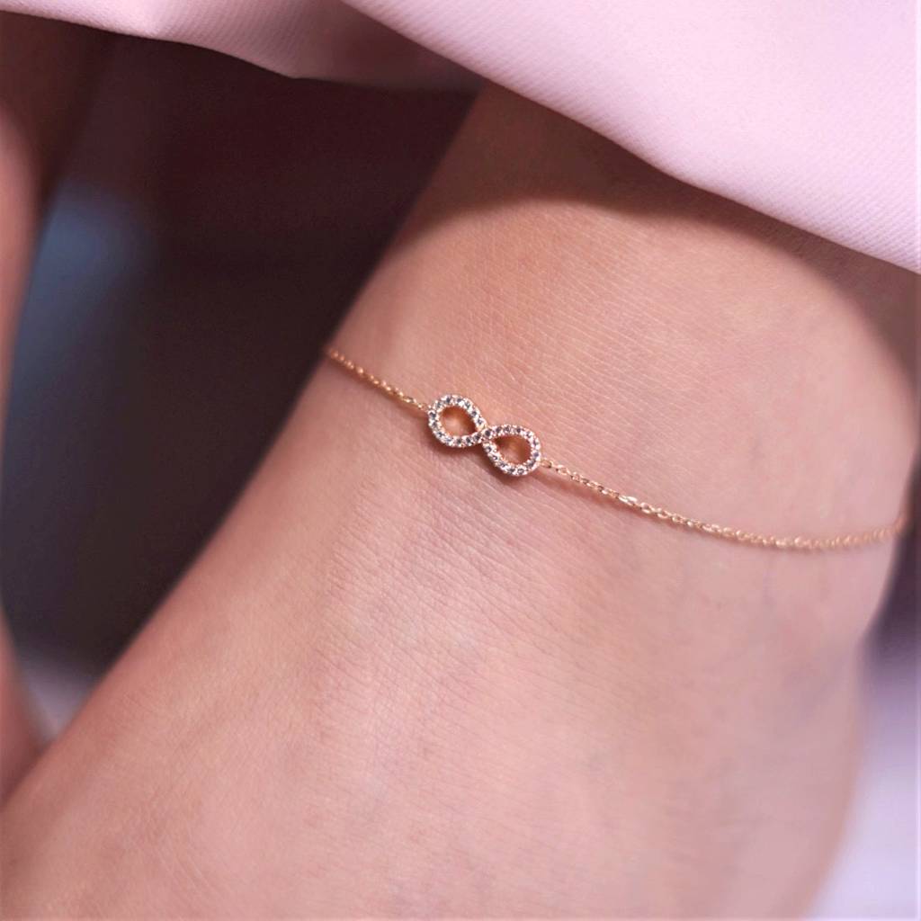 Infinity Rose Gold Plated Cz 925 Sterling Silver Anklet : ANK-60124-PAIR
