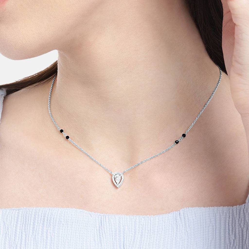 Radiant Vows Cz Rhodium-Plated 925 Sterling Silver Mangalsutra : MGS-10045-R