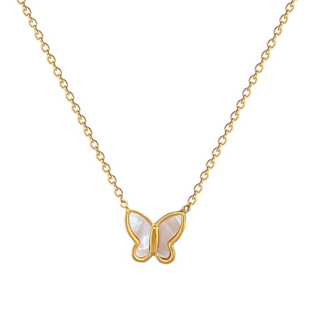18K Gold Plated Waterproof Antitarnish White Shell Butterfly Pendant Necklace : ANX0125PN213
