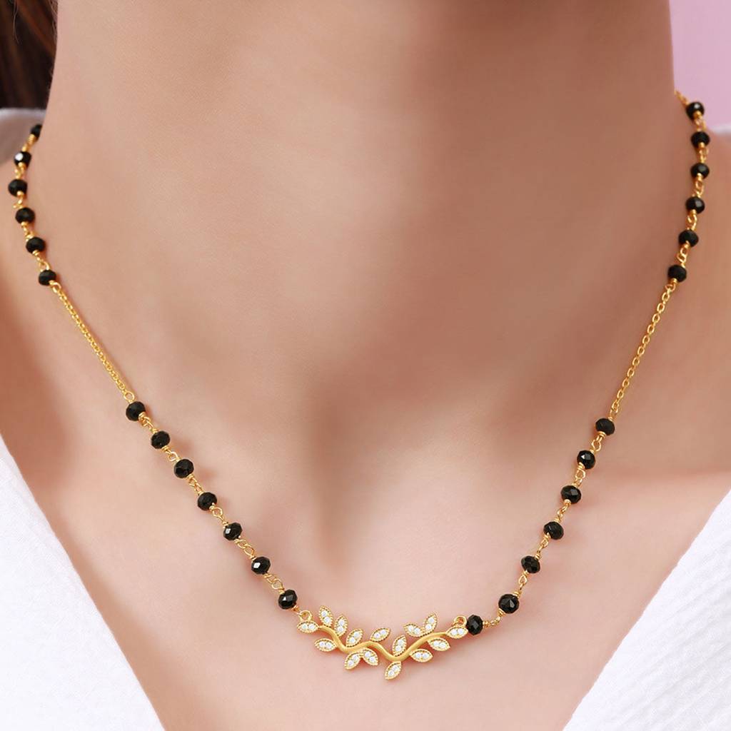 Modern Leaf Pattern Gold Plated 925 Sterling Silver Mangalsutra : MGS-10080-G