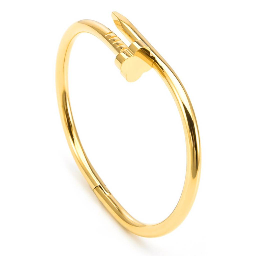 18K Plated Waterproof Anti-Tarnish Nail And Clover  Bangle Bracelet : ASJ0125B2250G