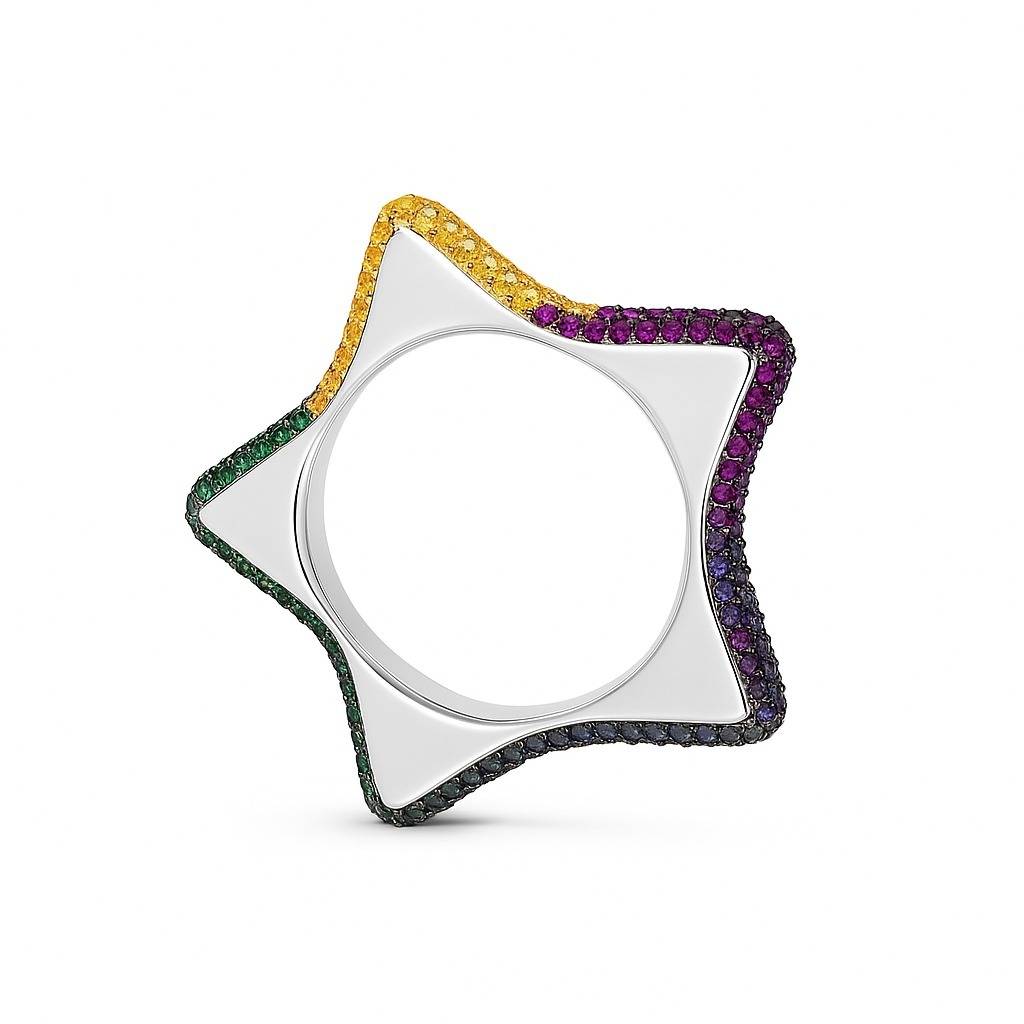 Funky Star Silver Ring : R095-WH-D-12