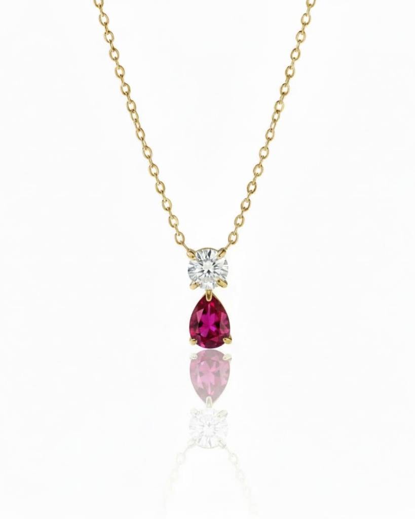 Birthstone Pendant Necklace For Women | Premium Pear Pendant Necklace | July Ruby : CJLX225403907GT
