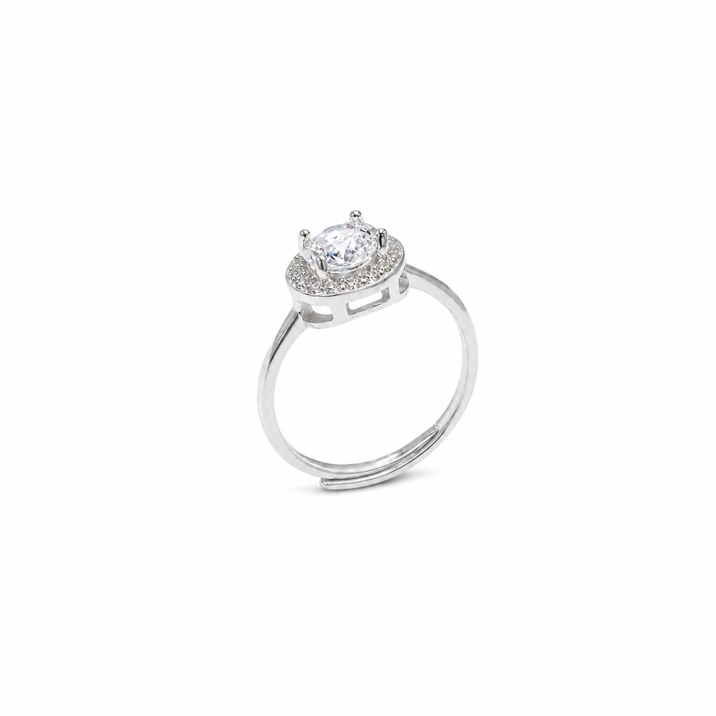 925 Silver Oval Halo Adjustable Ring : LR23705