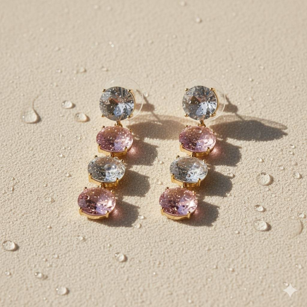 Aqua Blue & Clear Stone Drop Earrings : AN-LJ-PI-0006-DE