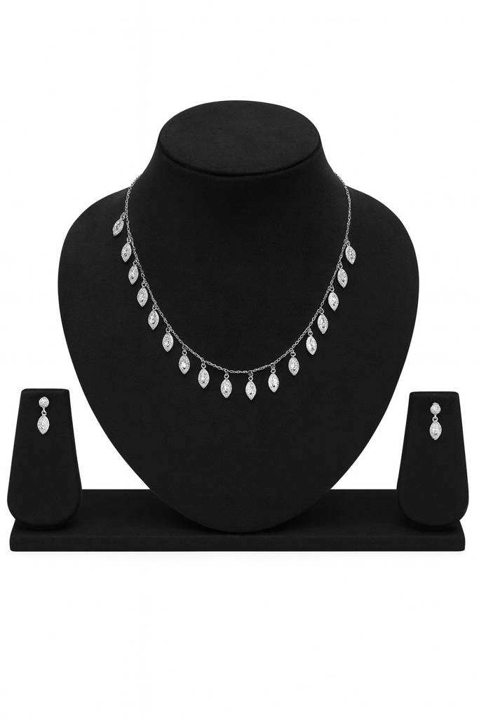 Cocktail Diamond Silver Necklace Set : NS007