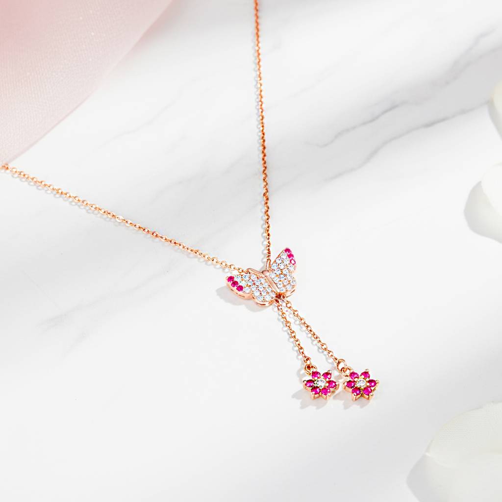 Flutter Of Love Butterfly Rose Gold Plated Necklace Flutter Of