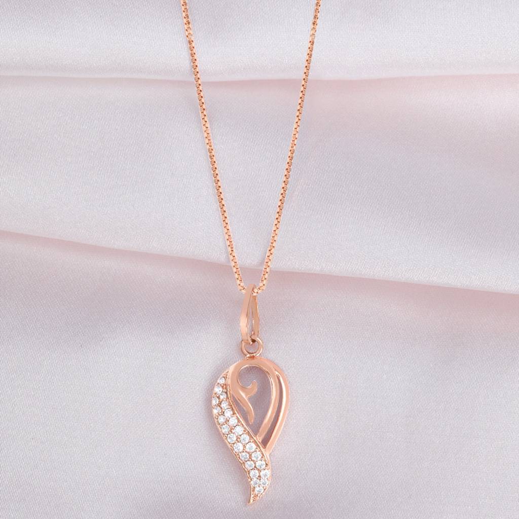 Dazzling Charm 925 Sterling Silver Rose Gold Plated Pendant With Chain : PEN-30205-C-RG