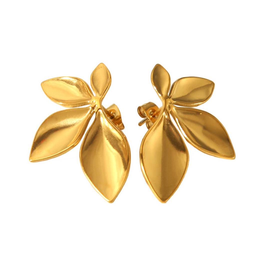 18K Gold Plated Waterproof Anti-Tarnish Chunky Floral Stud Earrings : ANX0125E343