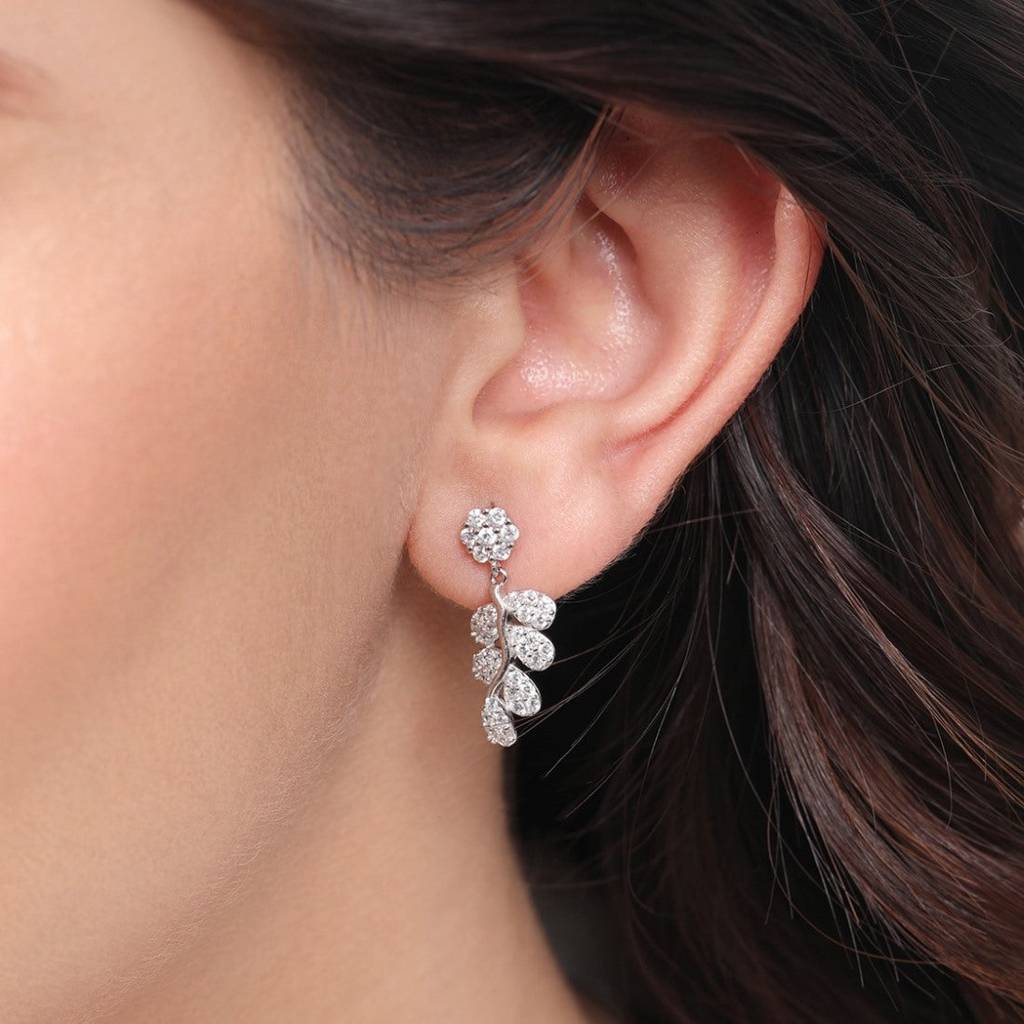 Elegant Cz Leaf 925 Silver Earrings : EAR-20157