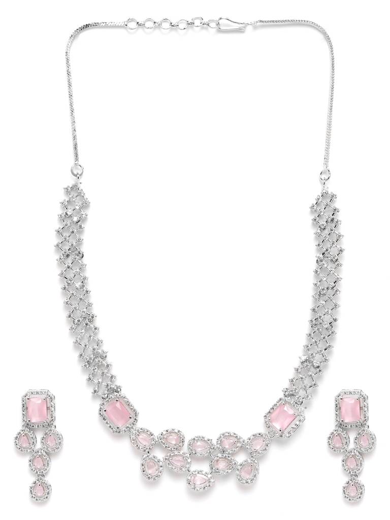 Ad Studded Leaf Necklace Setâ : AD135PINK