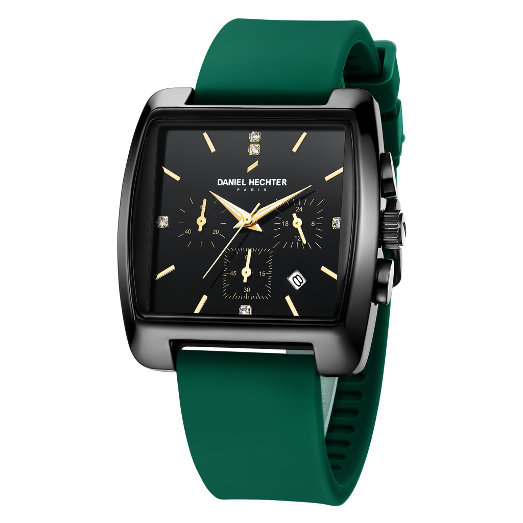 Daniel Hechter Paris Alma Collection Watch For Men Premium Chronograph Watch Black Square Dial Silicone Strap, Mu : DHM1016-03