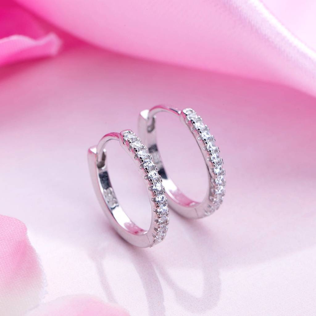 Eternal Hoop One Line Cz Radiance Rhodium-Plated Earrings : EAR-20470-R