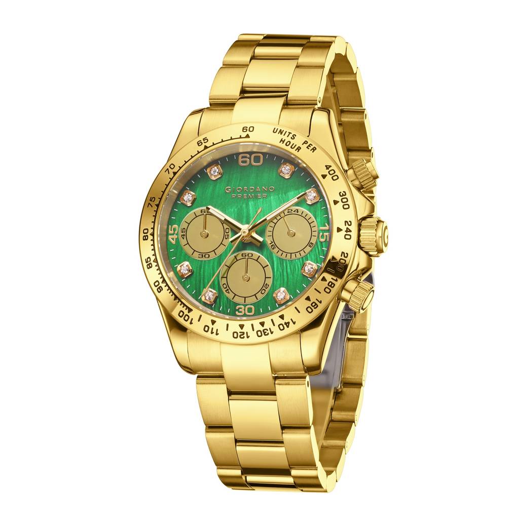 Premier Eleganza Collection Chronograph Analog Quartz Watch For Men With Round Sunray Dial, Three Sub-Dials, Cry : GZ-50242-03