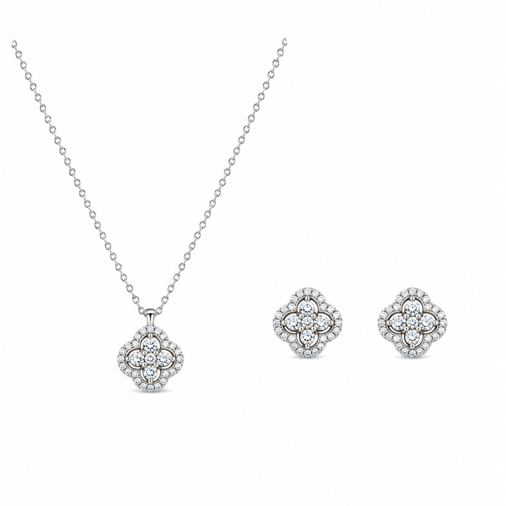 925 Silver Sparkling Floral Pendant  Set : PEC02770