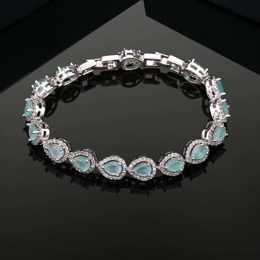 Estele Rhodium Plated Cz Classic Drop Designer Bracelet With Mint Green Stones For Women : AD-054-IR-MGBR