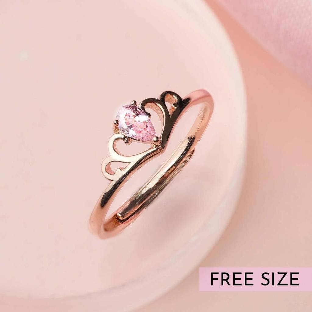 Pink Princess 925 Silver Ring In Rose Gold (Adjustable) : RNG-40021