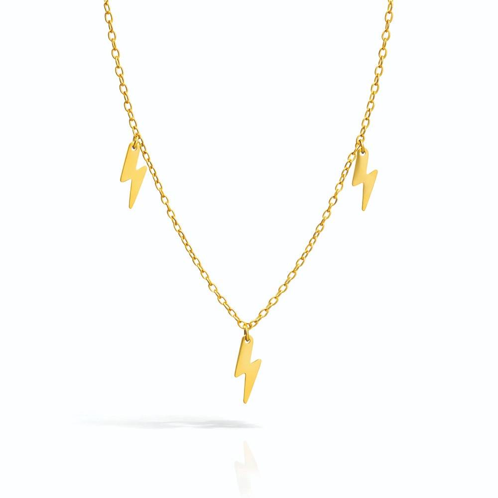 Women Gold-Toned Lightning Charm Necklace - Skin Safe, Modern Everyday Office Jewellery : 100767