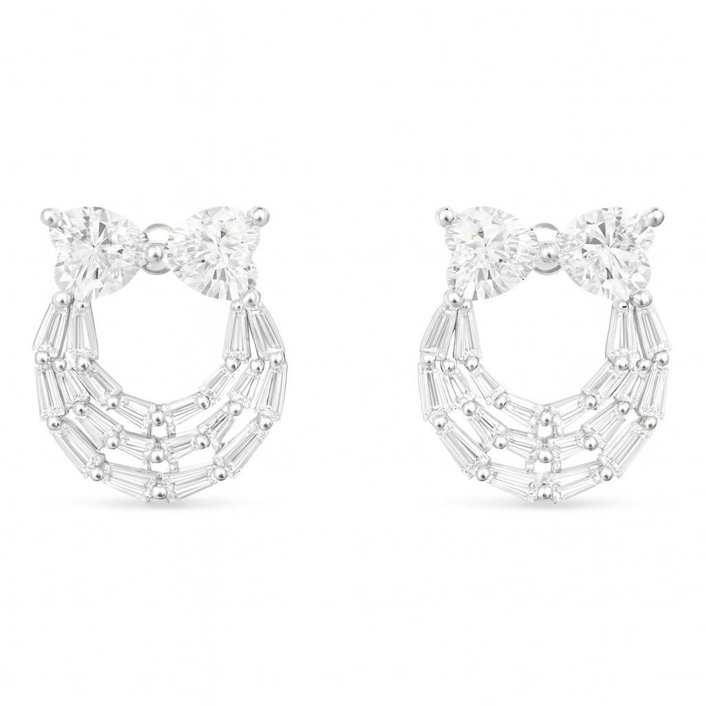 Heart And Baguette Studs Silver Earrings : E073