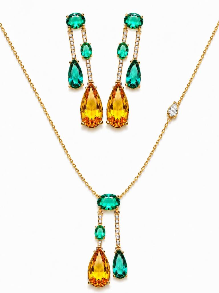 Vendemmia Emerald & Citrine Cascade Necklace & Earring Set, 18K Gold-Plated : SET961ESDS