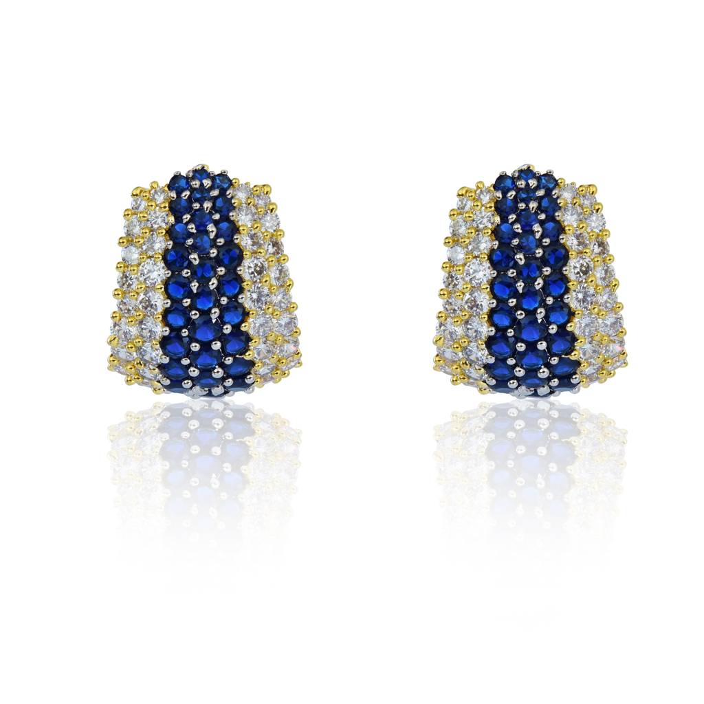 Blue And White Zirconia Half Hoop Earrings : IE291F