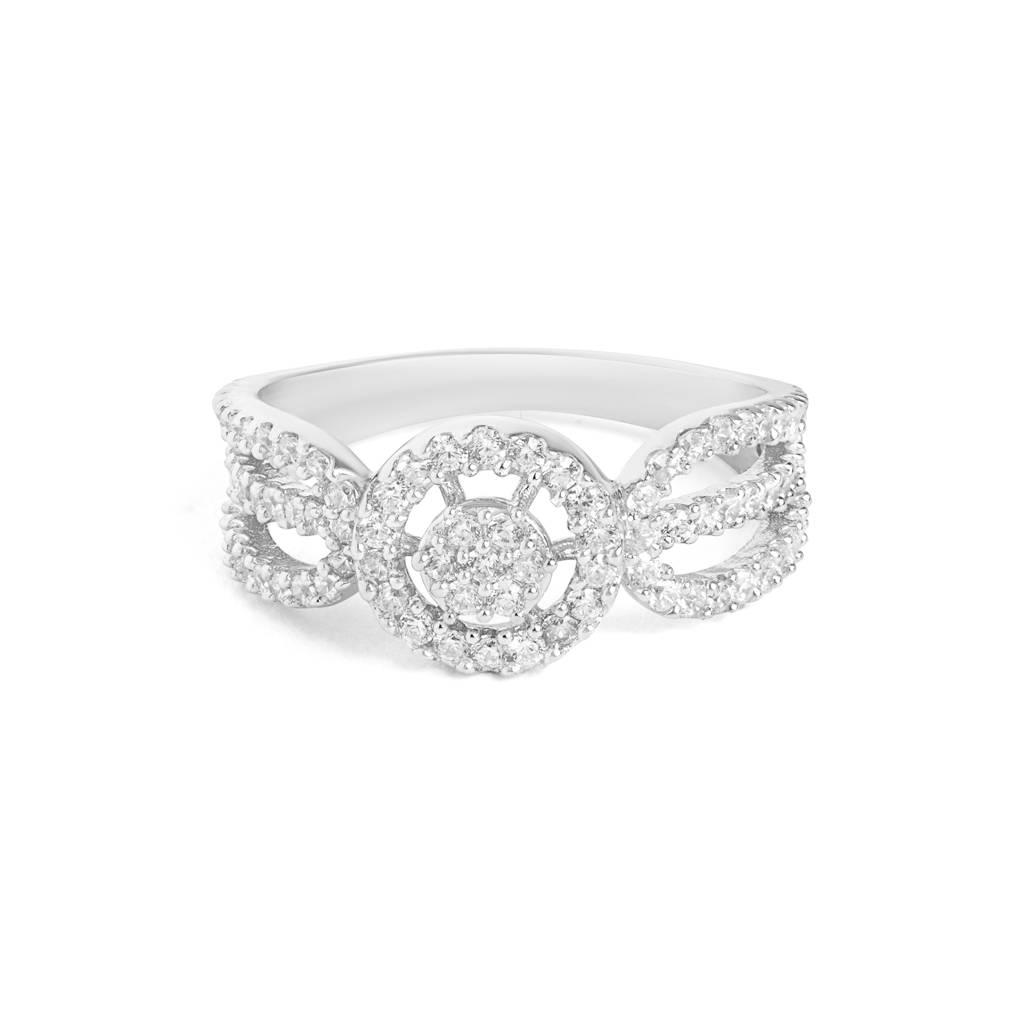 Sparkling Diamond Silver Ring : R059-WH-D-9