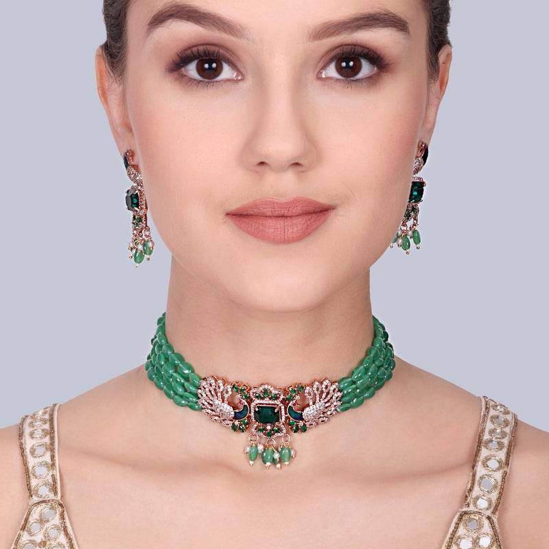 Luxury Rose Gold Finish Cz Multi String Choker Set – Bridal & Festive Wear : AD-934-RGGNNKER