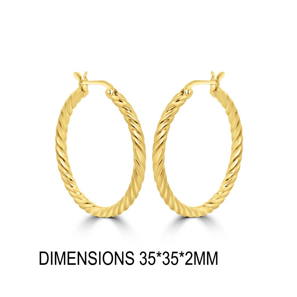 925 Pure Silver Gold Plated Textured Robed Hoop Earrings : TWP1233