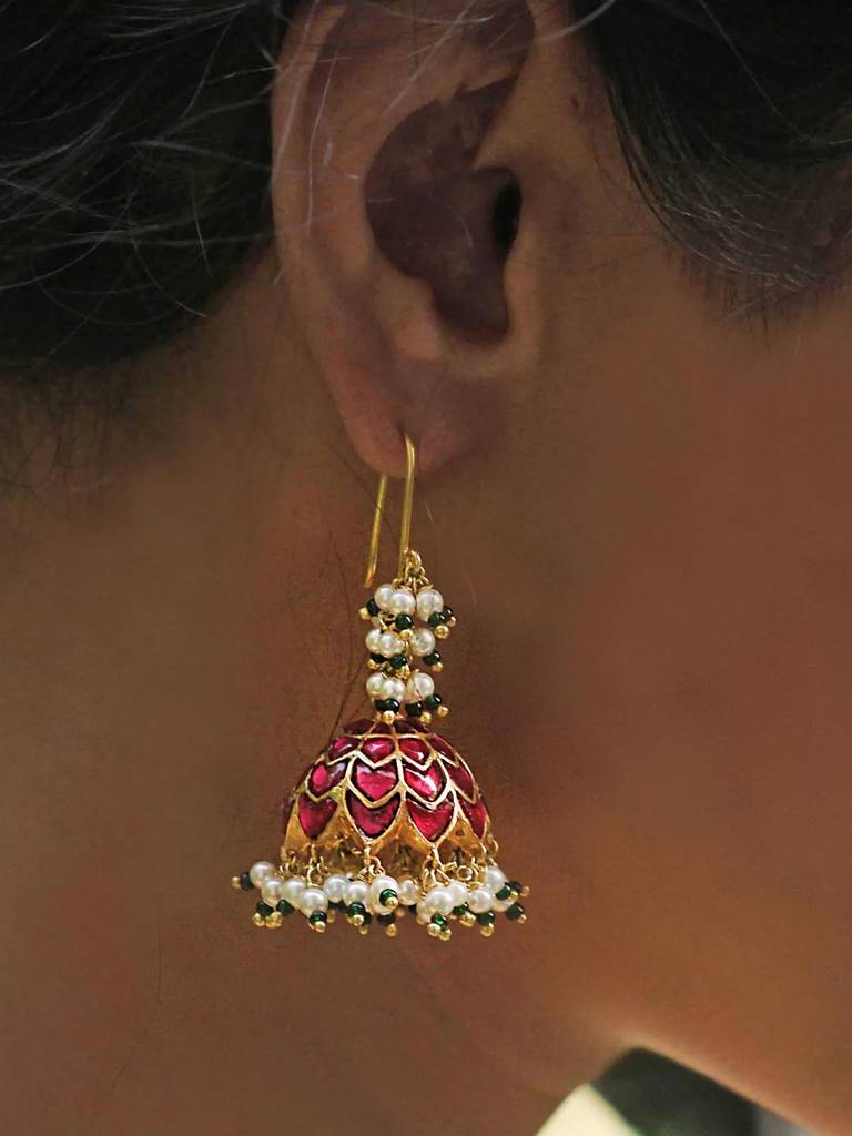 Silver Kundan Elegant Pearly Jhumka : U080SG025E0746