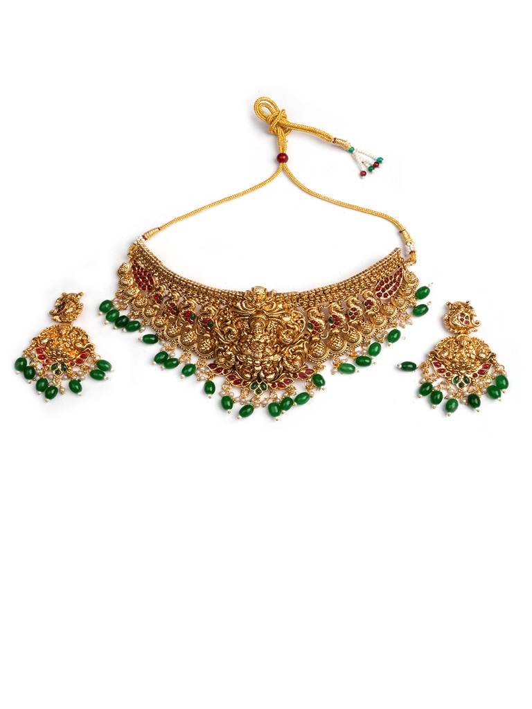 Gold Plated Stone Studded Designer Choker Setâ : CH17GREEN