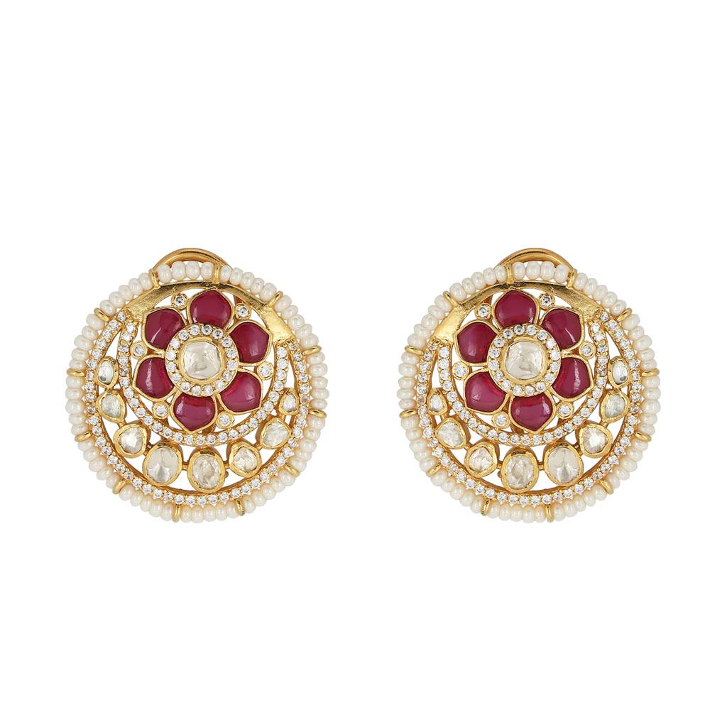 Moissanite Polki Faux Ruby Earrings : PJ1