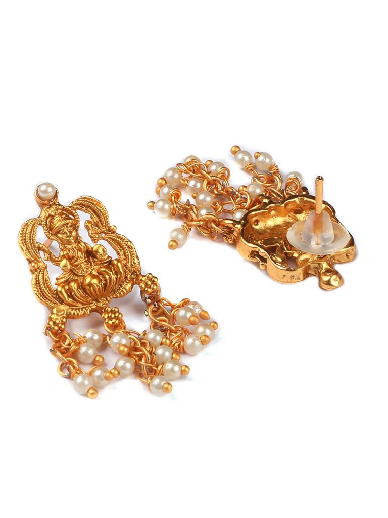 Ethnic Gold Plated Pearl Waterfall Necklace Set : SATJS240