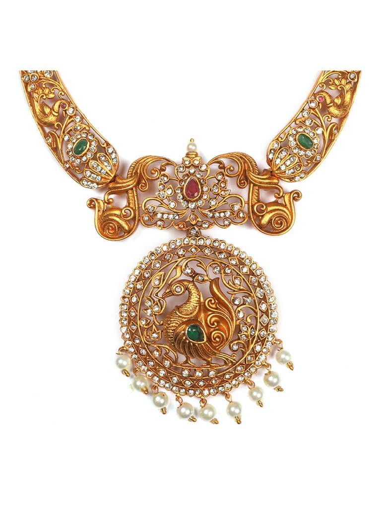 Gold Plated Peacock Necklace Set : SATJS215