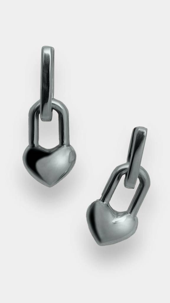 925 Sterling Silver Self Love Heart 2-In-1 Earrings : TSER-SEL-EAR-BRS-9002
