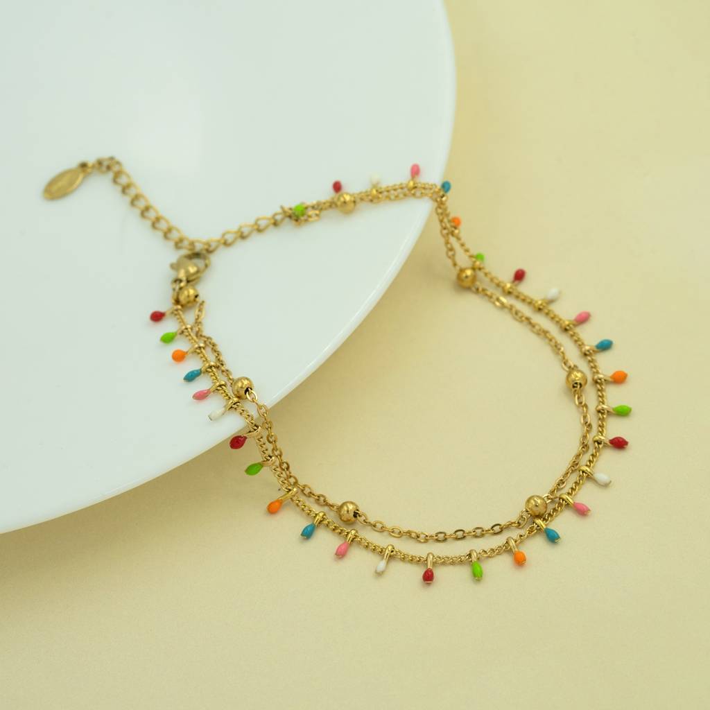 Gold Plated Multicolored Anti Tarnish Anklet For Women : HSPS60MB0999