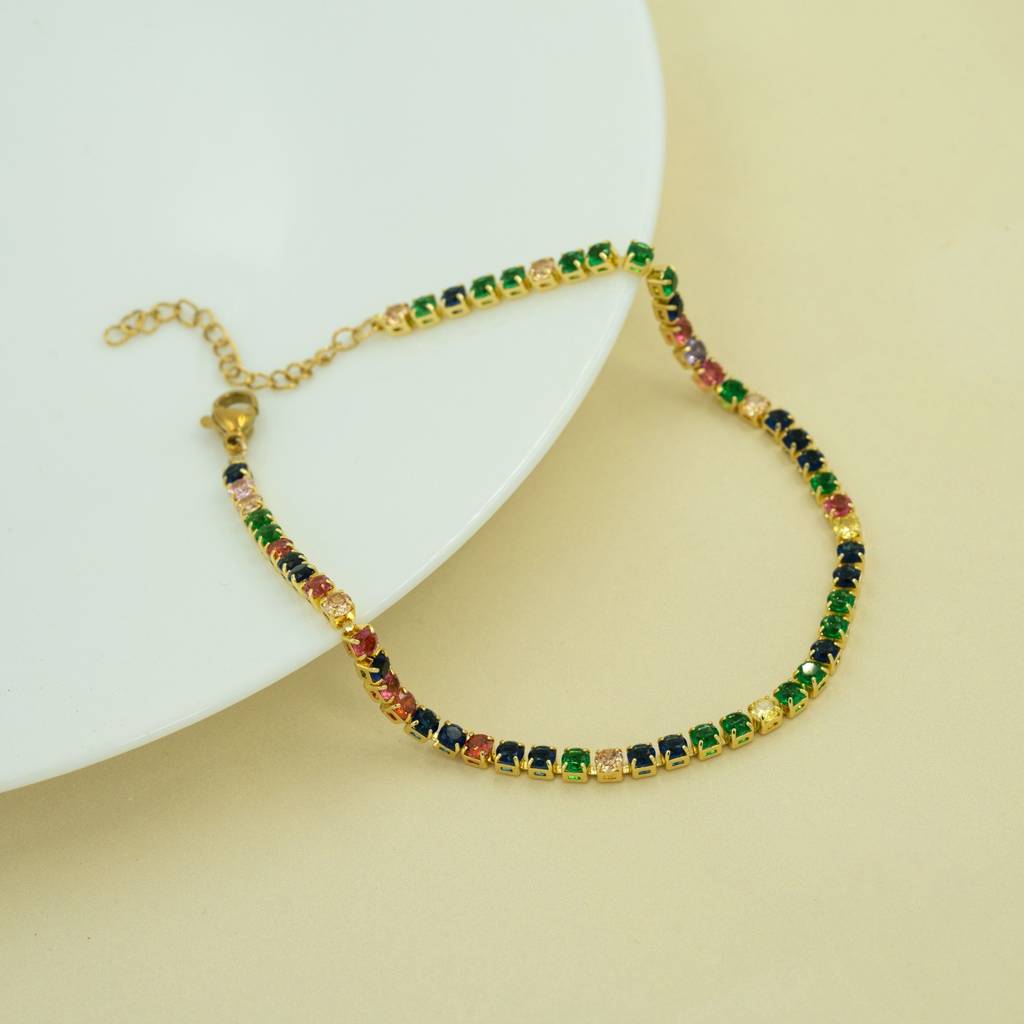 Gold Plated Dual Leaf Rainbow Anti Tarnish Anklet For Women : HSPS60MB0990