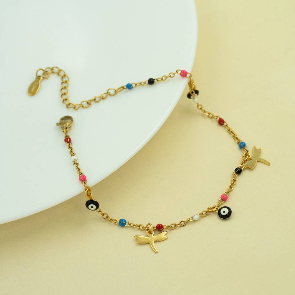 Gold Plated Butterfly Evil Eye Beaded Anti Tarnish Anklet For Women : HSPS60MB0992