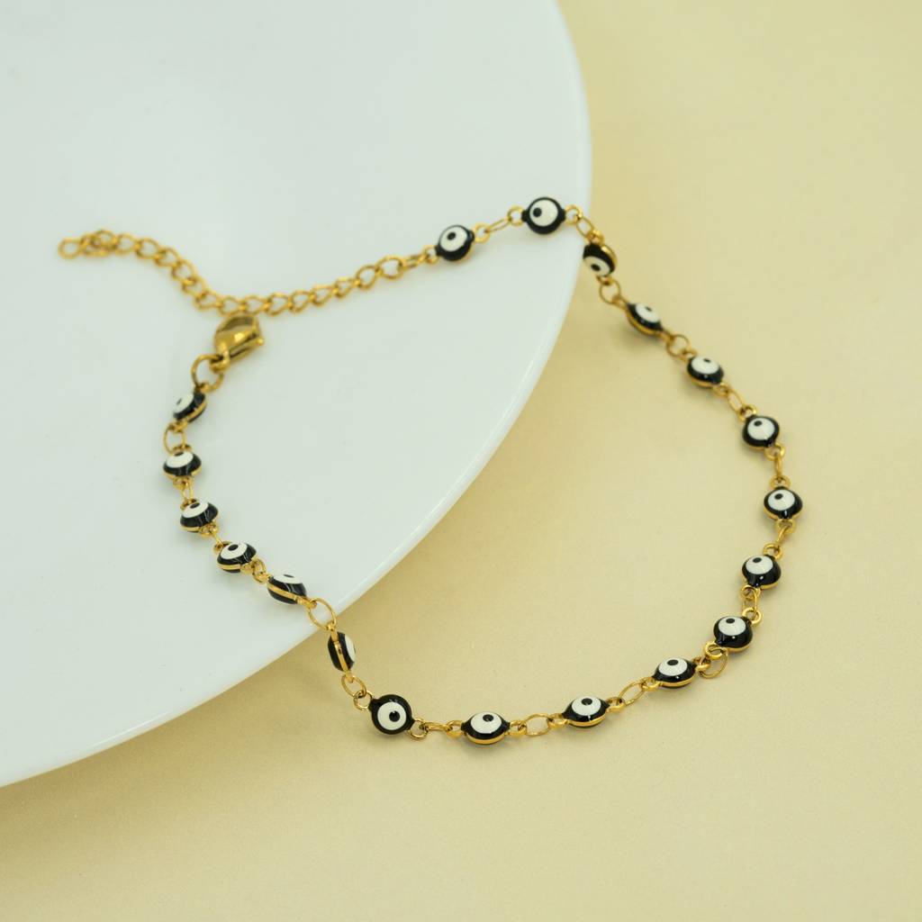 Classic Black Evil Eye Anti Tarnish Anklet For Women : HSPS60MB0996