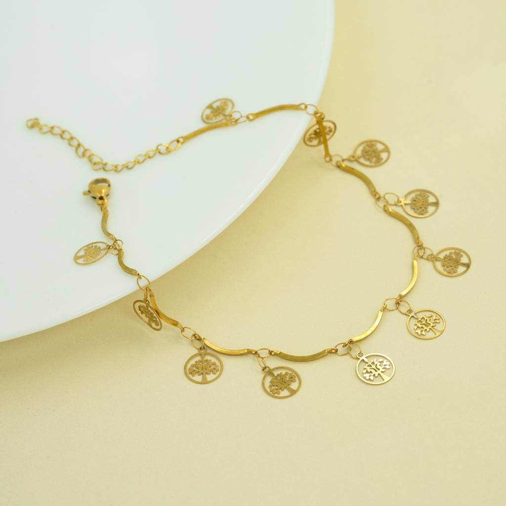 Gold Plated Mini Evil Eye Beaded Anti Tarnish Anklet For Women : HSPS60MB0991
