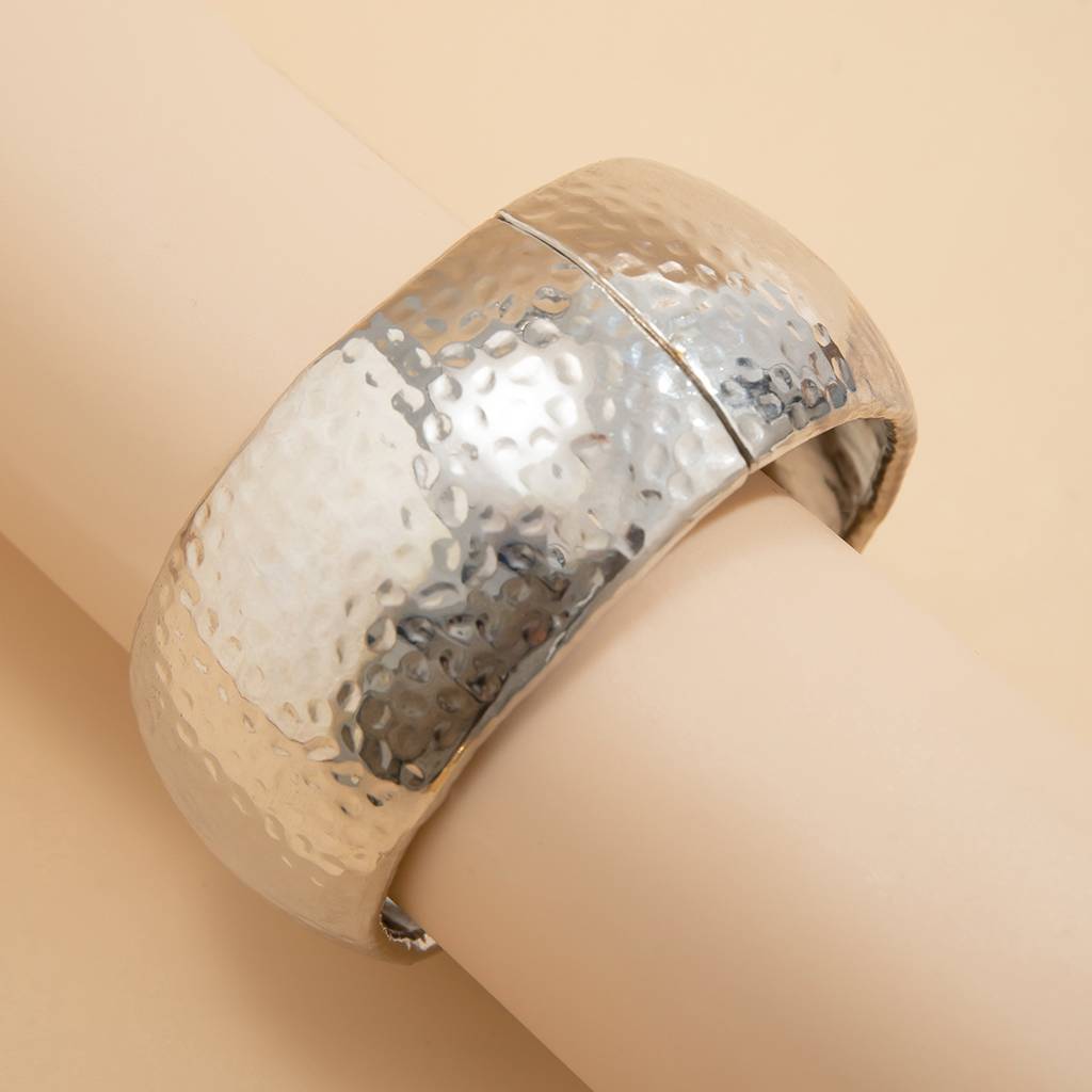 Shiny Gold/Silver Plated Anti-Tarnish Bold Hammered Chunky Open Bangle Bracelet : ADN0525B367S