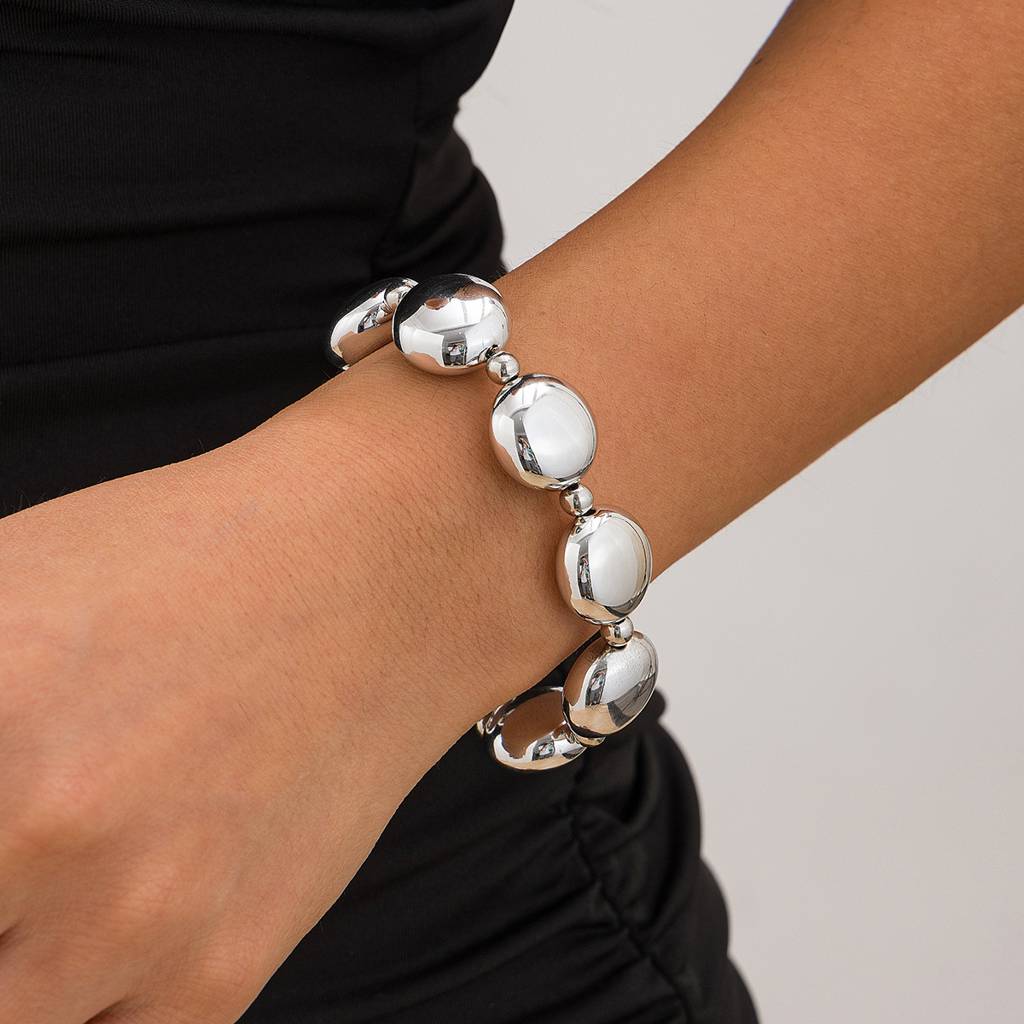 Gold/Silver Plated Bold Chunky Glossy Stretchable Beaded Bracelet : AMU0125B523S