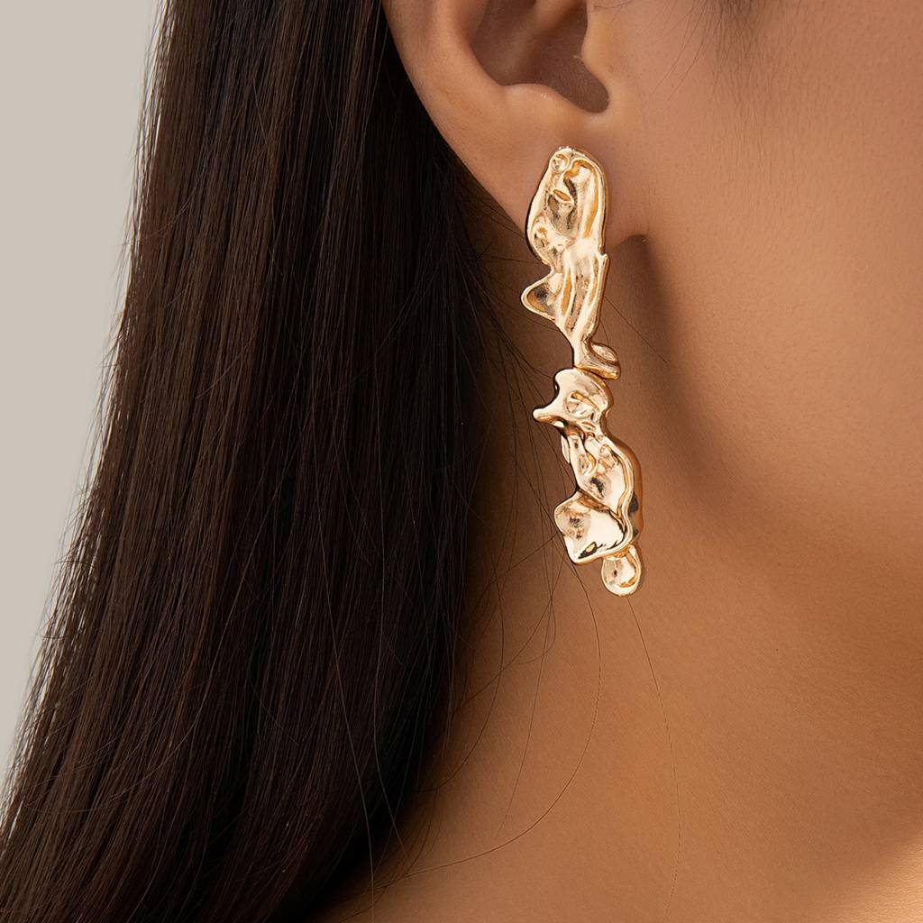 Gold Plated Anti-Tranish Chunky Hammered Textured Statement Drop Earrings : ADN0525E085G